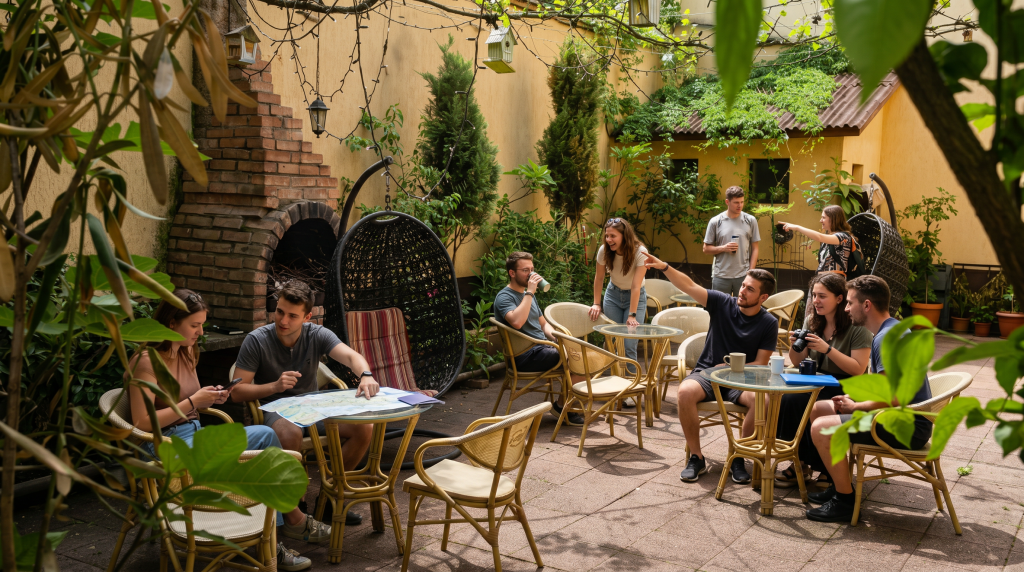 Relaxing garden and outdoor area at Transylvania Hostel in Cluj-Napoca